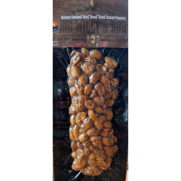 Packaged peanuts with a brand label on a white background. Colorado crafted peanuts, spicy peanuts