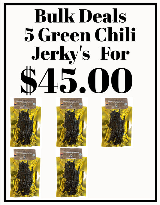 5 Green Chili Hardwood Smoked Jerky's Bulk Deals