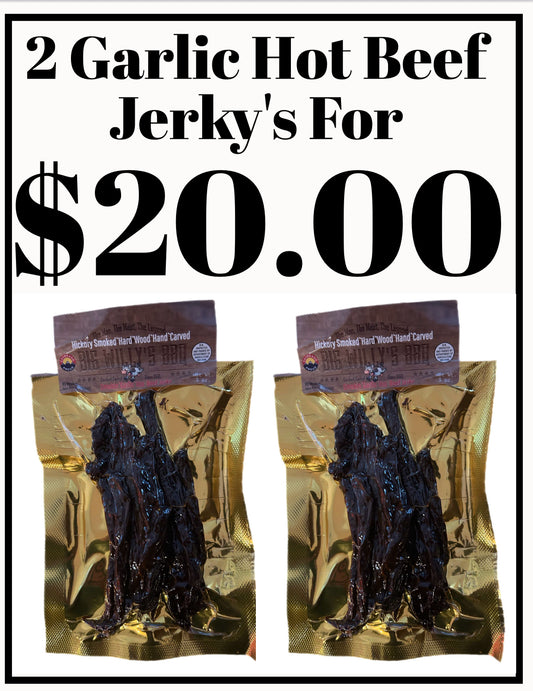 2 packs smokin garlic hot beef jerky's special deal