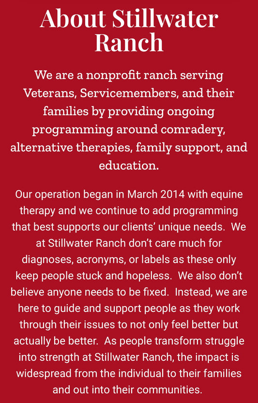 STILLWATER RANCH ( WHERE VETERANS BELONG ) Local veteran charity in Northern Colorado.