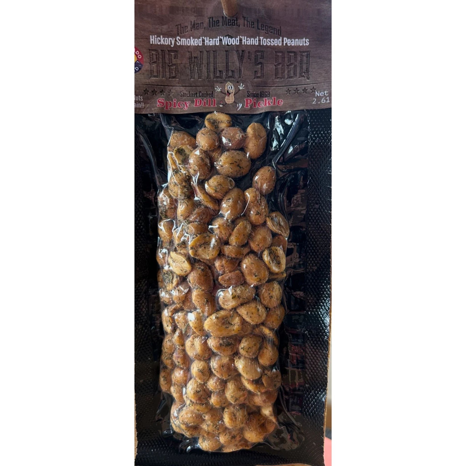 Bag of Big Billy's BBQ smoked peanuts on a white background. Colorado craft peanuts, gourmet snacks, hiking snacks